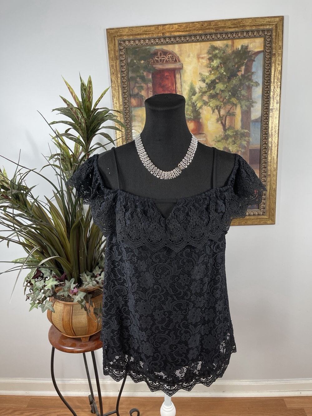 No Boundaries XL 15-17 Black Lace Off Shoulder Peasant Boho Blouse Top Fairycore